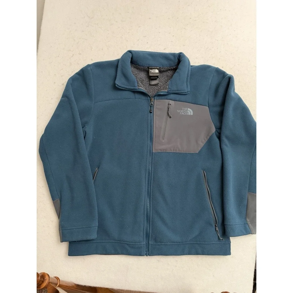 The North Face Men's M Full Zip Sherpa Fleece Lined Soft Shell Jacket Blue‎ Gray